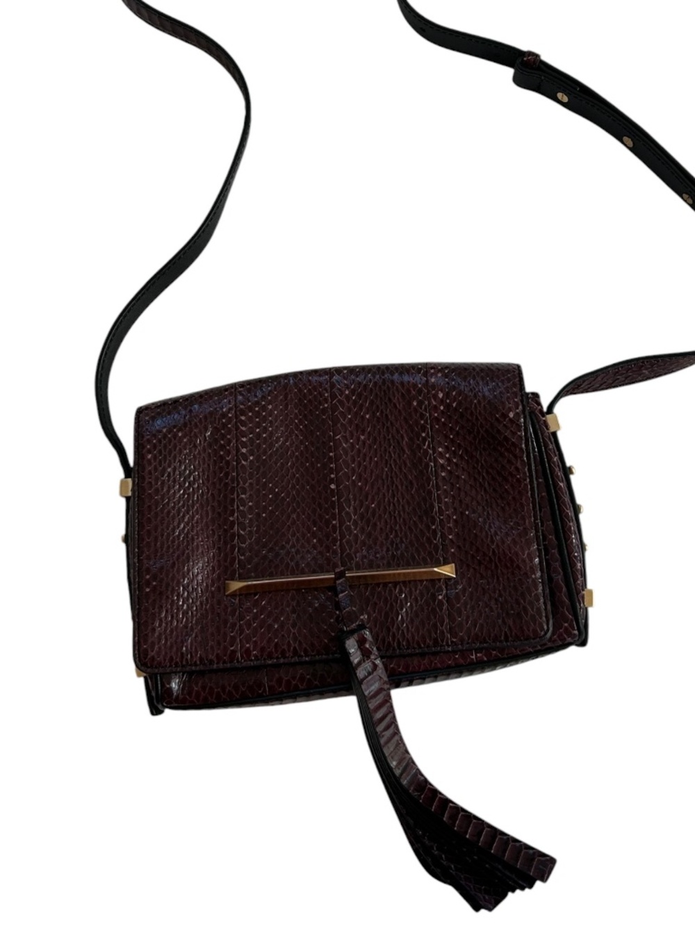 Brian Atwood Eggplant burgundy SNAKESKIN cross Body Bag purse